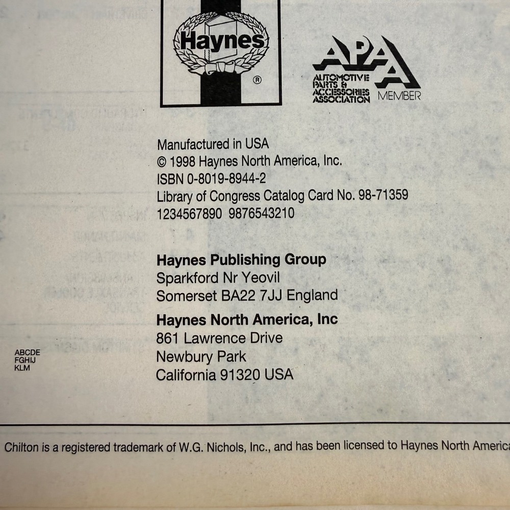 Chilton Automatic Transmission Diagnosis and Repair Manual 8944 1998 Haynes - Picture 9 of 9